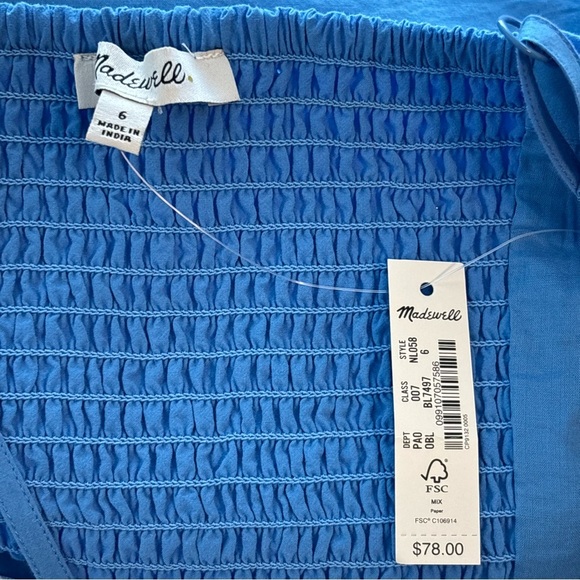 NWT Madewell Poplin Strappy Crop Top Crinkle Size 6 in Ornamental Blue - Picture 7 of 10